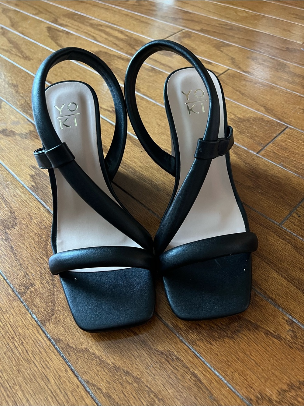 Yoki Black Square Toe Slingback Heeled Sandals Size 9 No Box